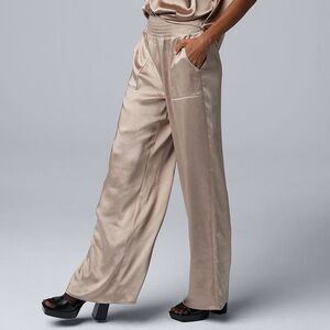 Simply Vera Vera Wang Satin Tan Wide Leg Pants